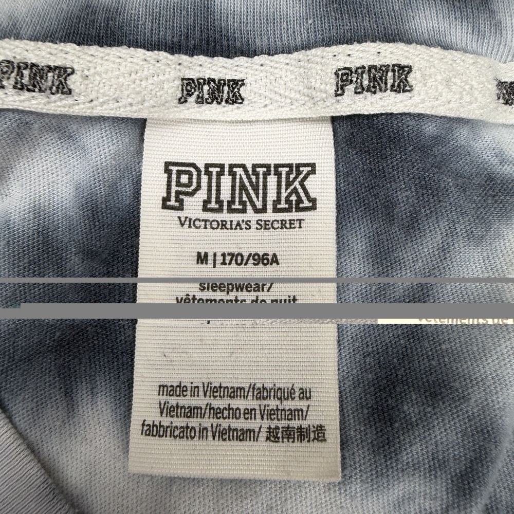 Victoria's Secret PINK Tie Dye Blue And White Tee Embroidered Dog Logo Medium - Picture 4 of 6